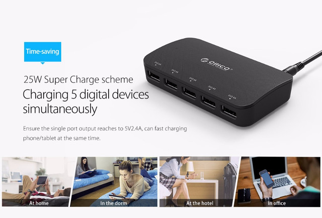 Зарядное устройство Orico Smart Desktop Charger 25W 5 USB-портами DCP-5U Черное