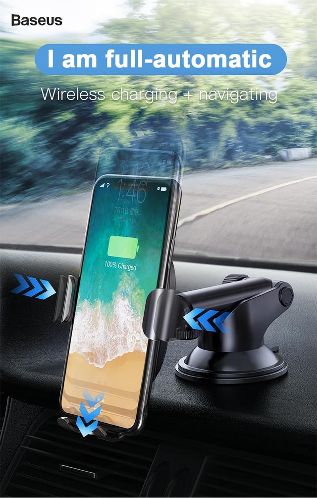 Универсальный автомобильный держатель для телефона c беспроводным зарядным устройством QI Baseus 10W Черный TZWXYL-01 