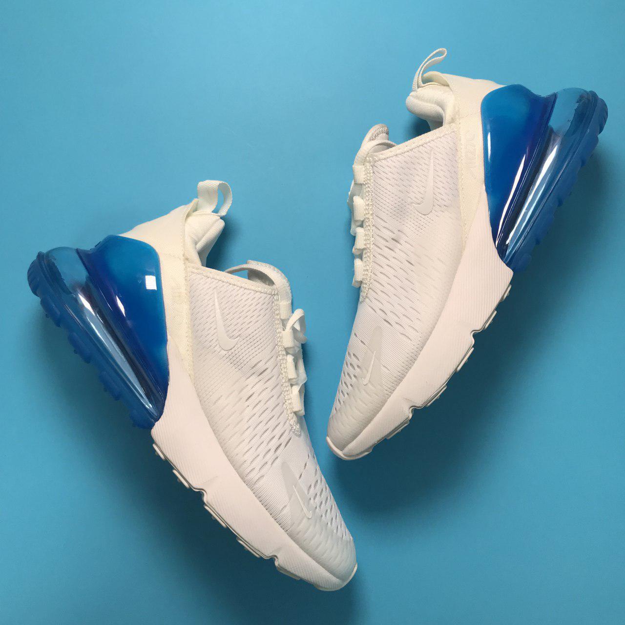 

Air Max 270 White Blue | кроссовки мужские и женские; летние; белые-синие; найк 8us - 39eur - 25cm, Белый