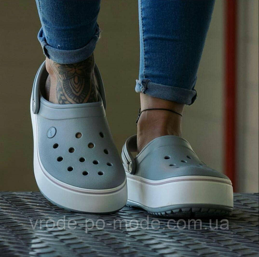 

Женские серые кроксы на платформе, сабо Crocs Platform оригинал