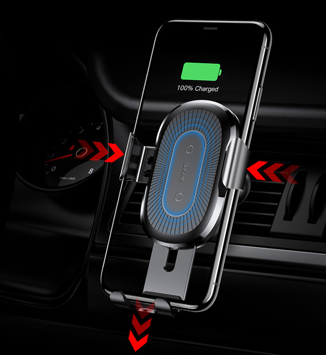Универсальный автомобильный держатель для телефона c беспроводным зарядным устройством QI Baseus 10W WXYL-09 (Красное)