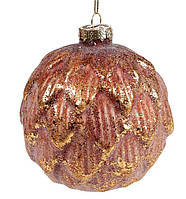 Новогодний шар стекло "Шишка" елочный шар, 10см, цвет - бронза, набор 6 шт