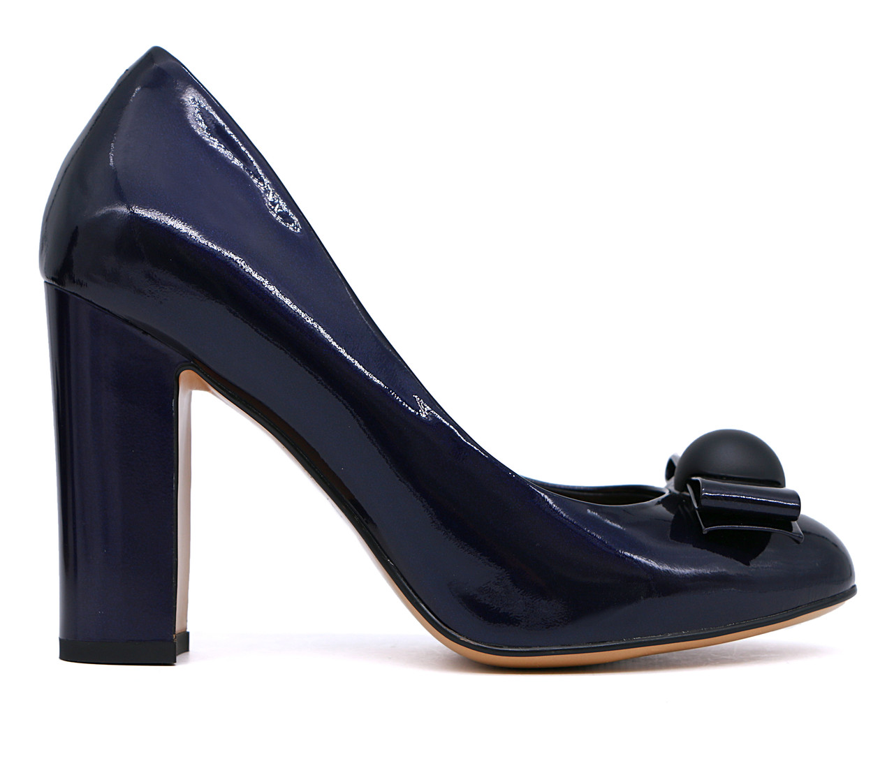 

Женские натуральные кожаные лаковые демисезонные классические синие туфли на высоком толстом каблуке Турция 40, Синий