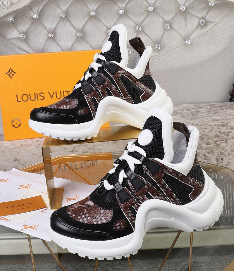 Louis Vuitton Runway Sneakers Womens Size 37 White Brown leather Gold
