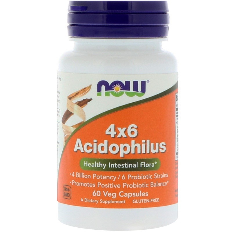 

Ацидофилус NOW Foods "4x6 Acidophilus" 4 миллиарда полезных бактерий и 6 пробиотических штаммов (60 капсул)