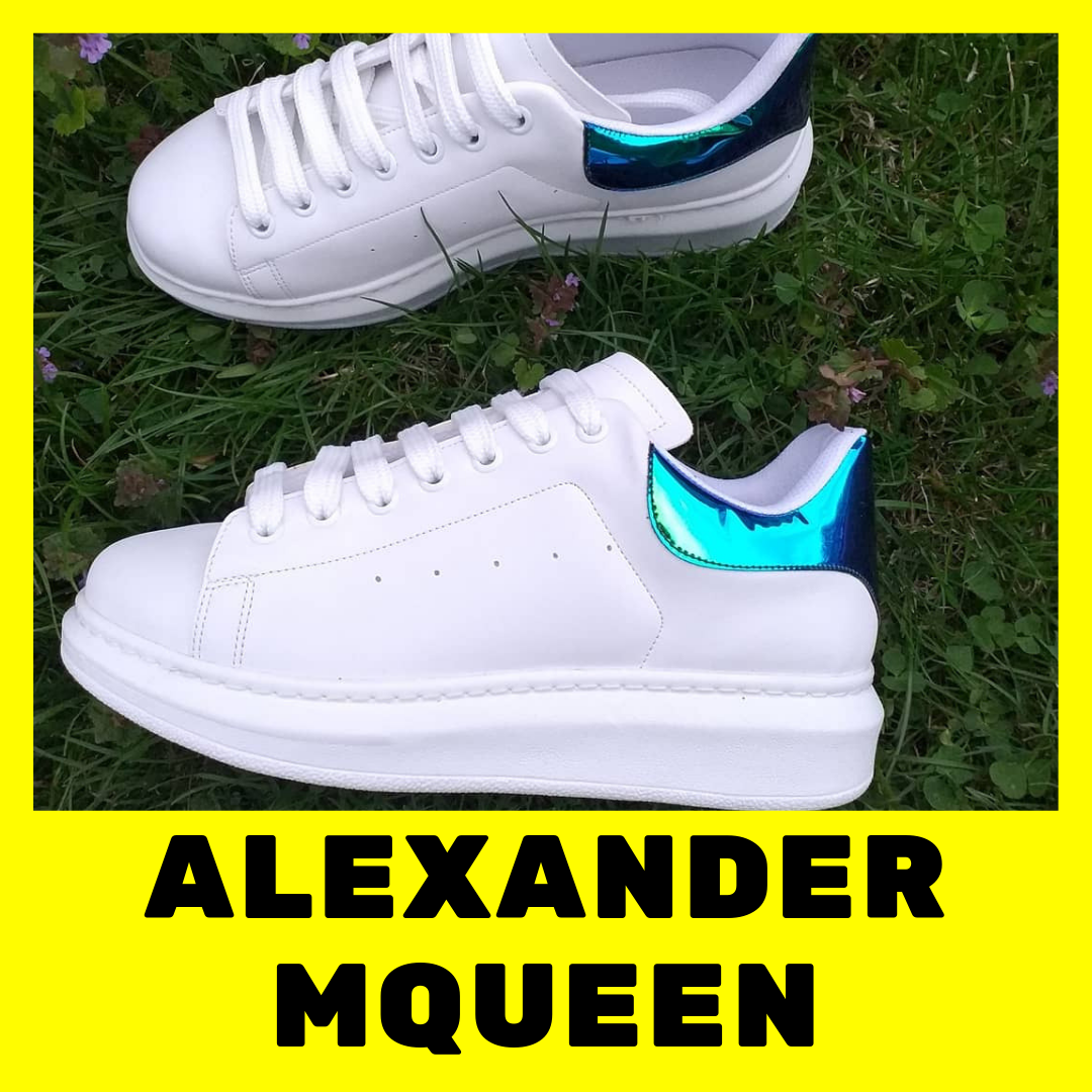 

Женские кроссовки Alexander McQueen белые с яркой пяткой, Белый