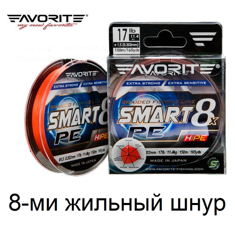 

Шнур Favorite Smart PE 8x 150м (red orange) #0.5/0.117mm 8lb/4.1kg