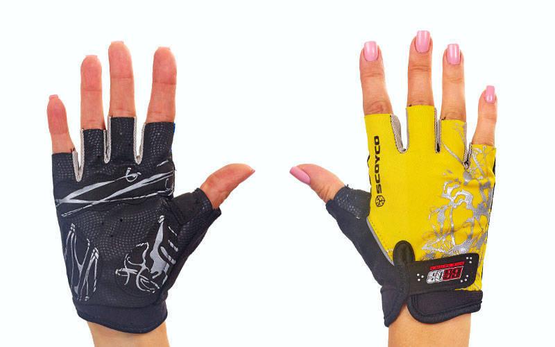 Перчатки спортивные SCOYCO BG08-Y (PL, PVC, открытые пальцы, р-р S-L, 