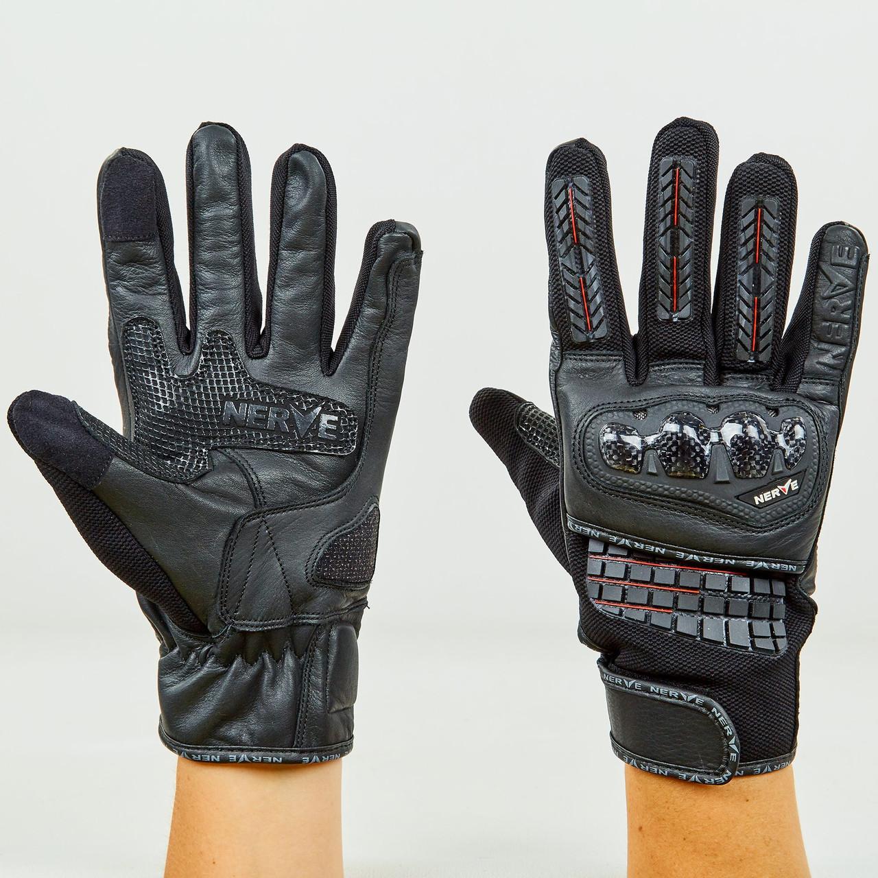 Мотоперчатки кожаные с закрытыми пальцами и протектором NERVE KQ1037 (