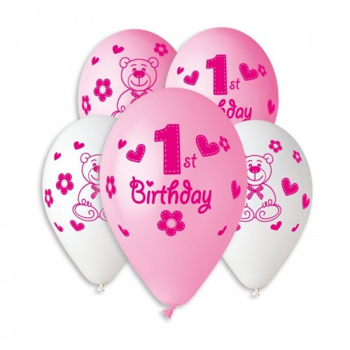 Воздушные шары латексные с рисунком Первый день рождение девочки