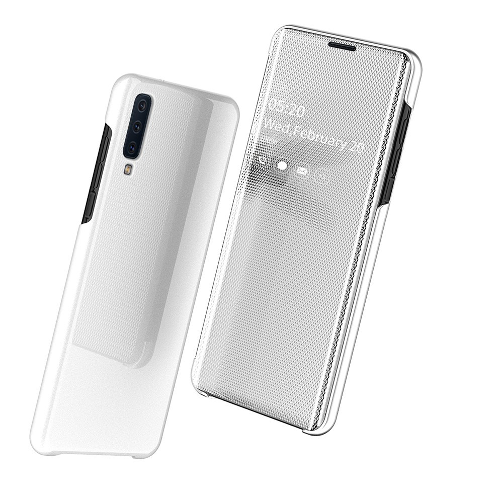 

Чехол книжка для Samsung Galaxy A7 2018 A750F боковой с зеркальной поверхностью, Colorful, серебристый