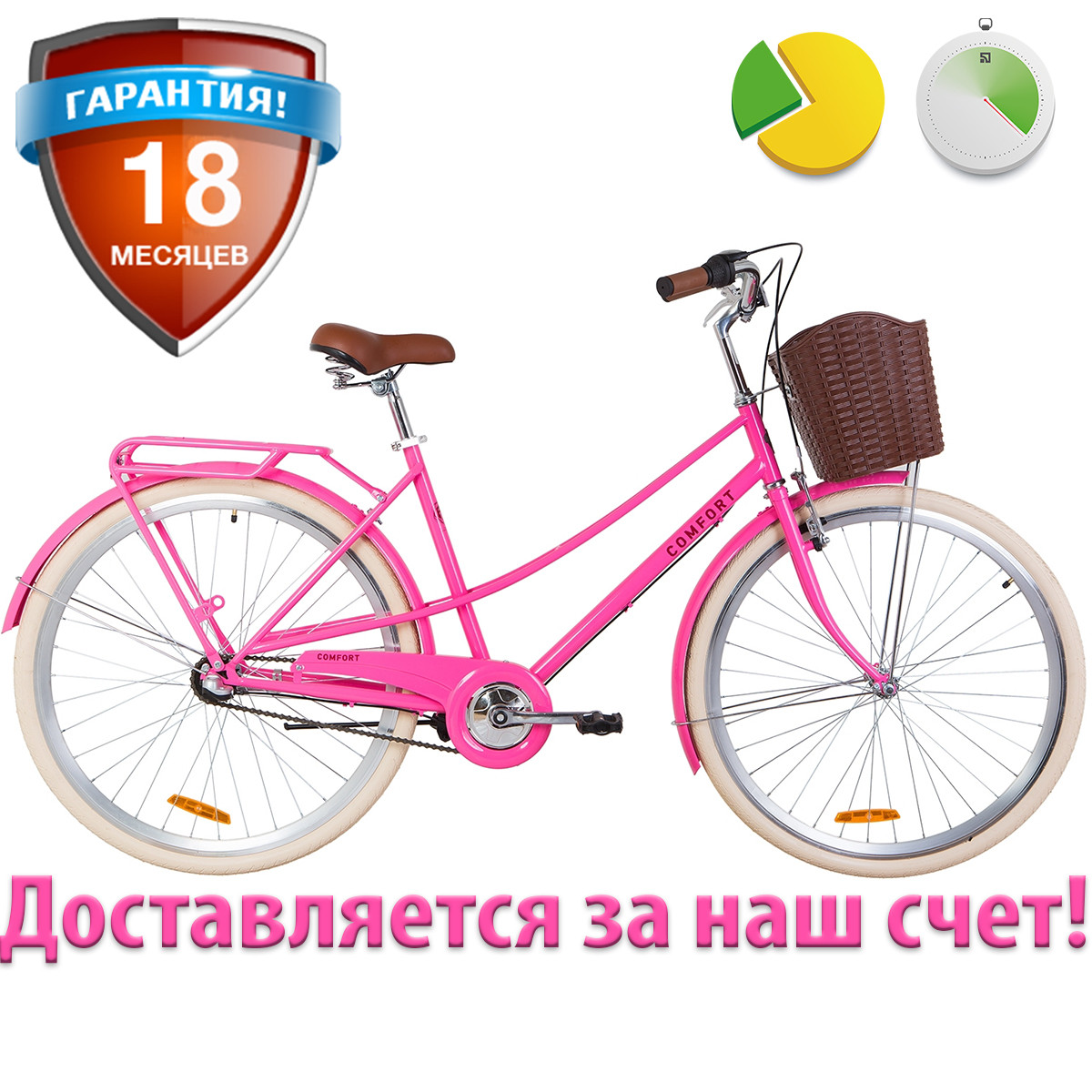 Женский велосипед с багажником и корзиной 28