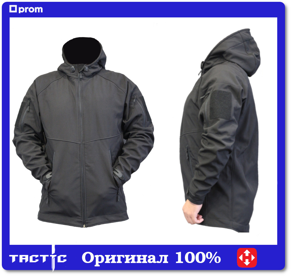 Тактическая куртка с капюшоном софтшелл softshell Black SНет в наличии