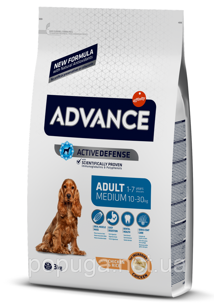 

Advance Dog Medium Adult для взрослых собак средних пород с курицей и рисом, 3 кг