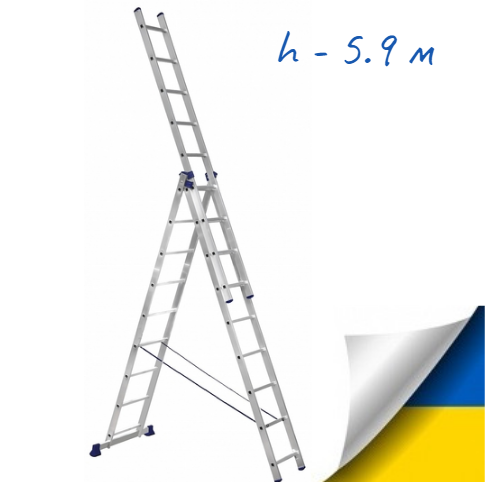 

Лестинца алюминиевая трехсекционная универсальная 3 х 9 ступеней
