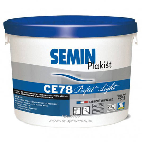 

Шпаклевка SEMIN CE 78 PERFECT LIGHT для ручного и машинного нанесения, 20 кг, Белый