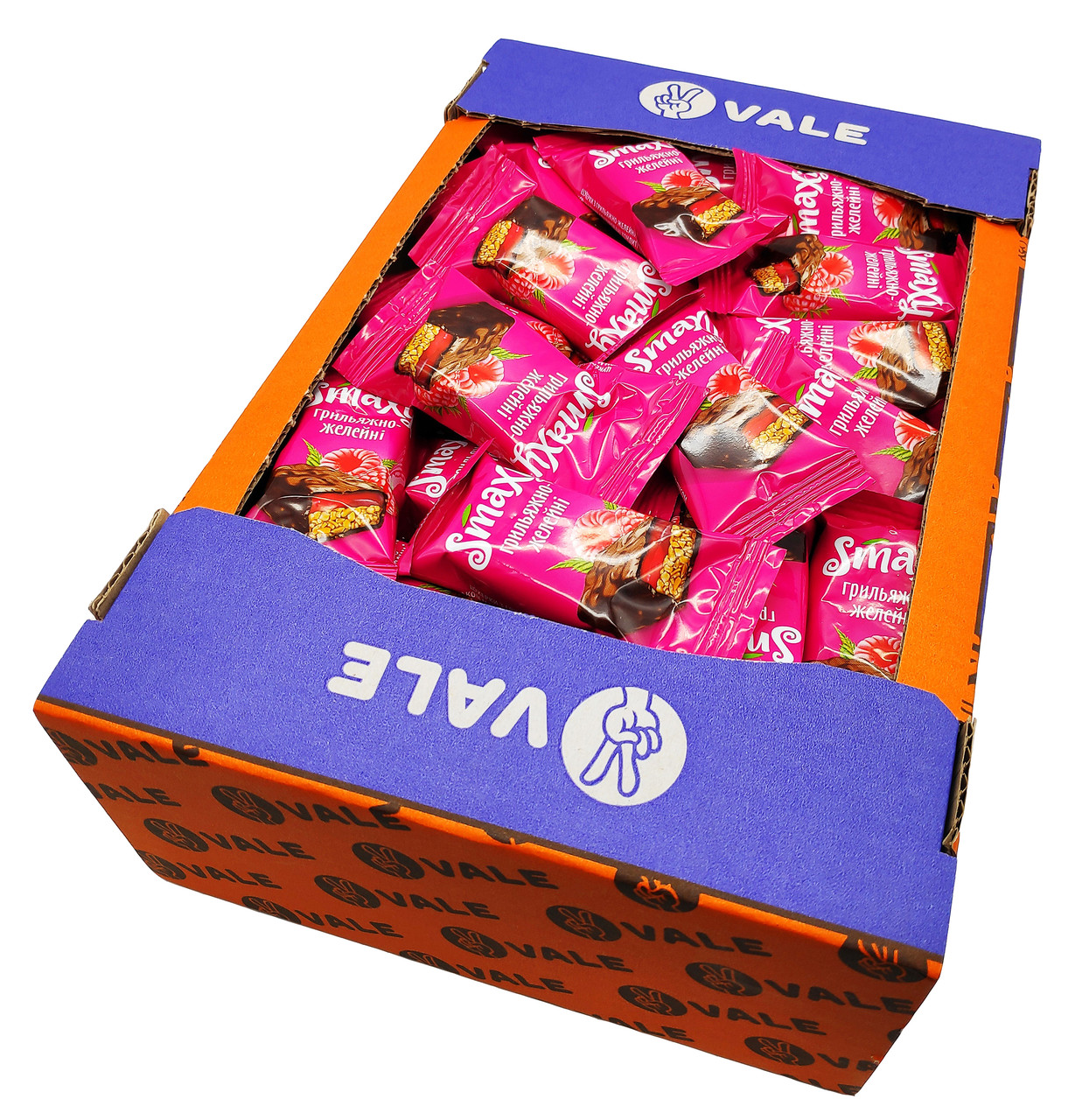Упаковка фруктовых мини-батончиков Vale Smaxy Грильяж и малиновое желе
