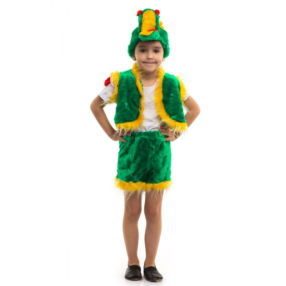 Детский маскарадный костюм Дракона теплый зеленый для мальчика