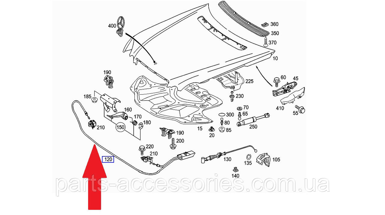 

Mercedes E W211 W 211 тросик капота передняя часть новый оригинал