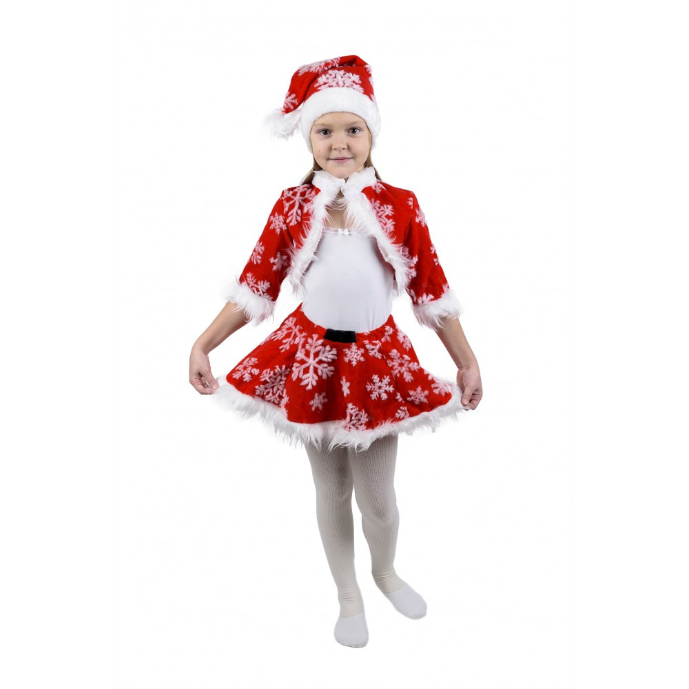 Новогодний костюм для девочки Санты красный в снежинку