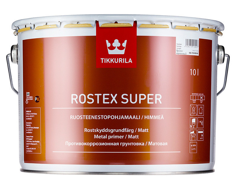 

Грунт быстросохнущий TIKKURILA ROSTEX SUPER для металла и оцинковки красно-коричневый 10л