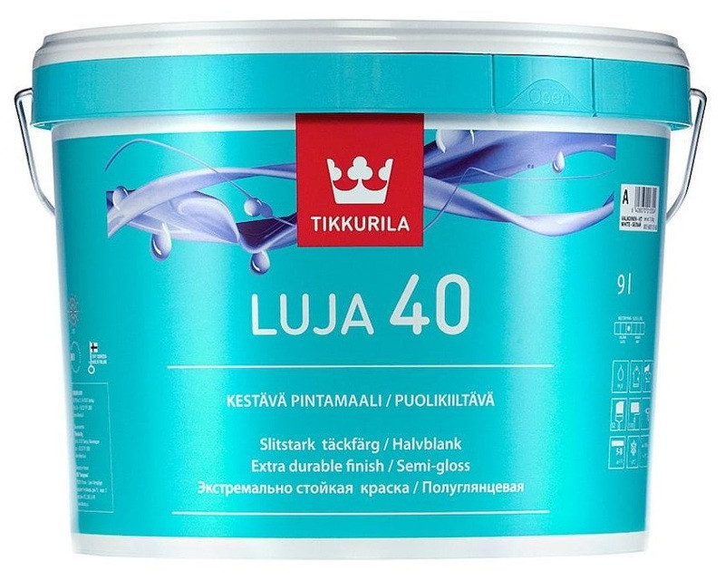 

Краска интерьерная TIKKURILA LUJA 40 для влажных помещений полуглянцевая, белая 9л, Белый