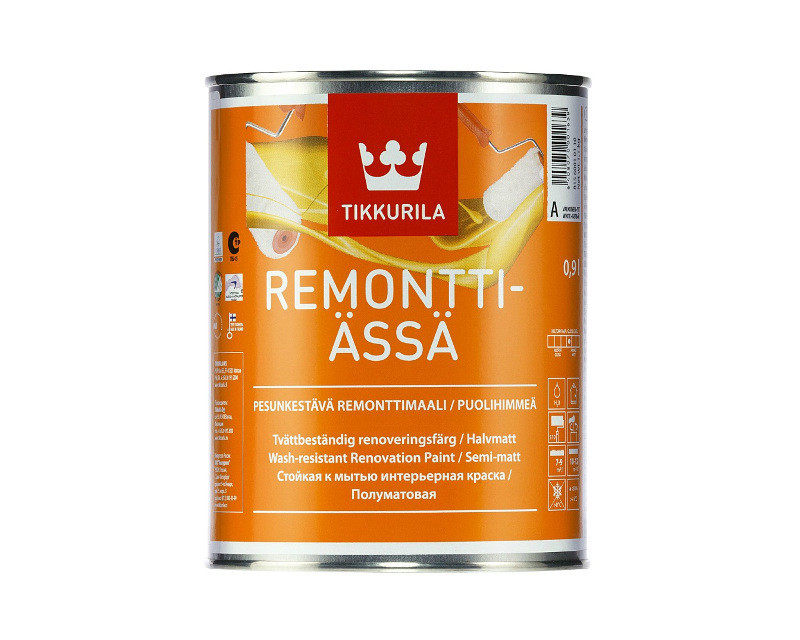 

Краска интерьерная TIKKURILA REMONTTI-ASSA латексная белая 0,9л, Белый