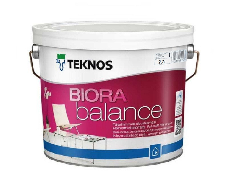 

Краска интерьерная TEKNOS BIORA BALANCE акриловая белая , 2,7л, Белый