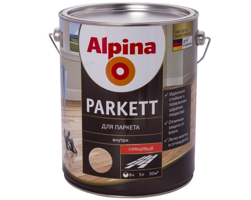 

Лак для паркета ALPINA PARKETT ГЕРМАНИЯ алкид-уретановый глянцевый 5л