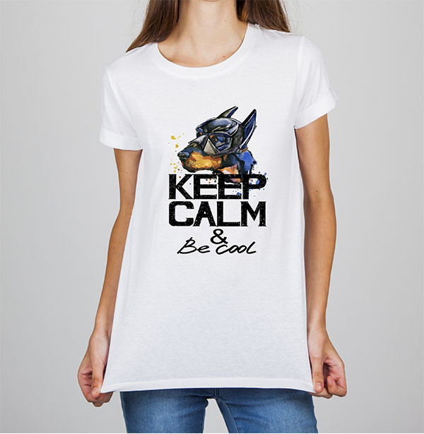 

Женская футболка с принтом Собака "KEEP CALM & Be Cool" L, Белый Push IT