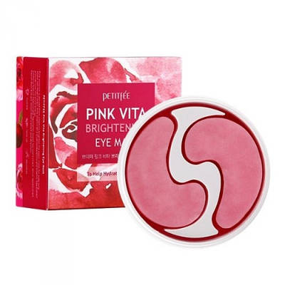 Осветляющие патчи на основе эссенции розовой воды PETITFEE Pink Vita Brightening Eye Mask