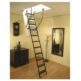 Складная трехсекционная лестница чердачная Oman Metal металлическая с утепленным люком