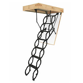 Раздвижная металлическая чердачная лестница Oman Nozycowe NT ножничного типа из анодированной стали