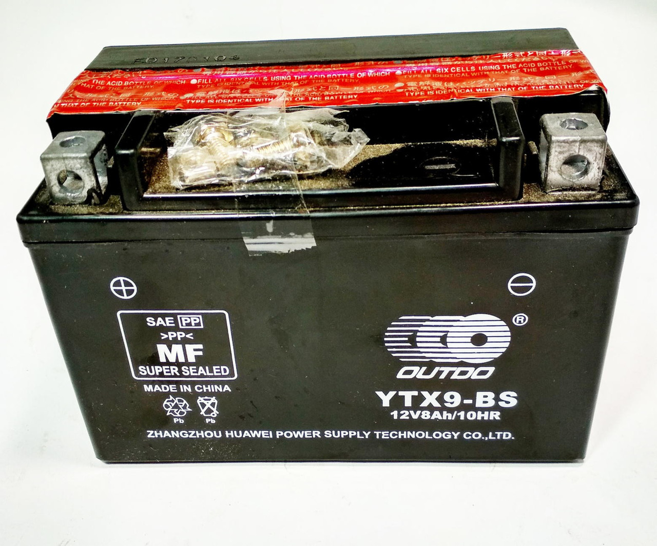 

Аккумулятор 12V 9Аh YTX9-BS 150/85/105 мм (заливной), OUTDO, Тайвань.