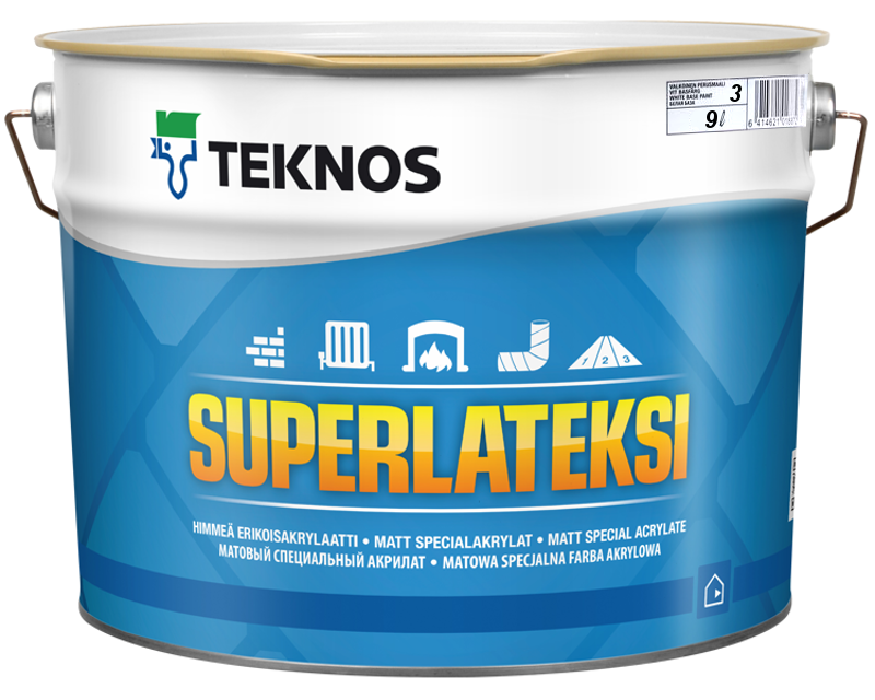 

Краска латексная TEKNOS SUPER LATEKSI интерьерная транспарентная (база 3) 9л, Разные цвета