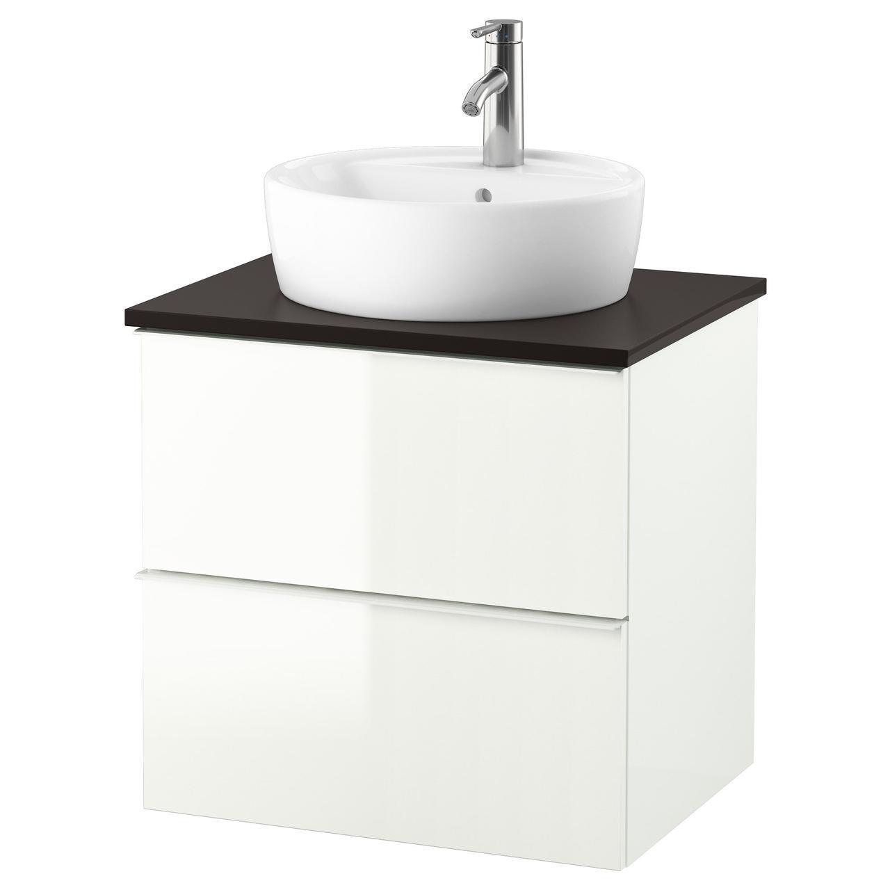

IKEA GODMORGON/TOLKEN/TORNVIKEN Шкаф под умывальник с раковиной, глянцевый белый, антрацит (491.894.58)