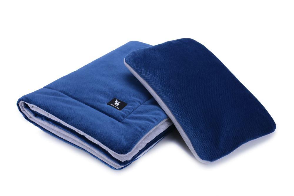 Плед з подушкою Cottonmoose Cotton Velvet 408 /145/49 velvet dark navy melange cotton jersey (темно-синій (оксамит) з сірим меланж)