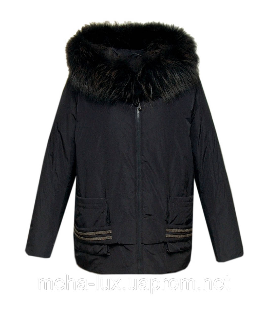 Куртка Y firenix короткая зимняя с енотом на капюшоне темно-синий
