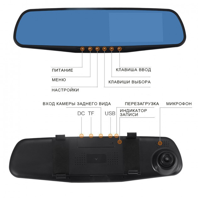 Відеореєстратор-дзеркало CarDVR Mirror + 2 камери FullHD