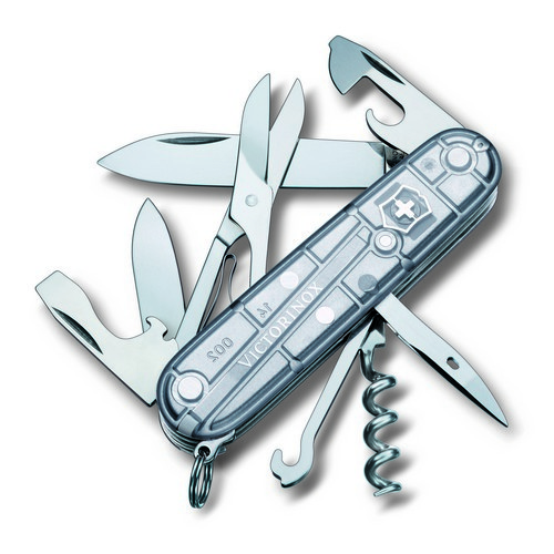 

Нож Victorinox Vx13703.T7 CLIMBER 91мм, 14функ, сереб.прозр , штоп, ножн, крюк