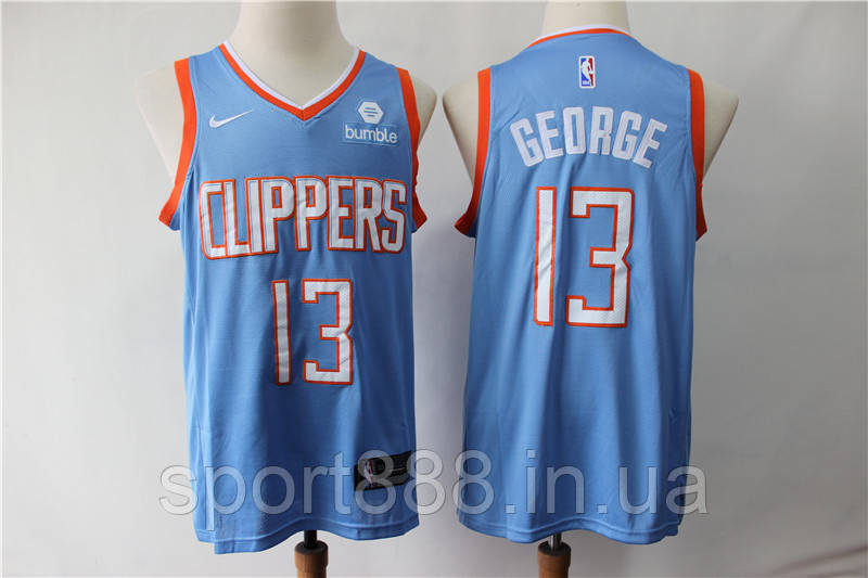 

Вышивка голубая мужская майка Nike George №13 команда Los Angeles Clippers сезон 2019-20