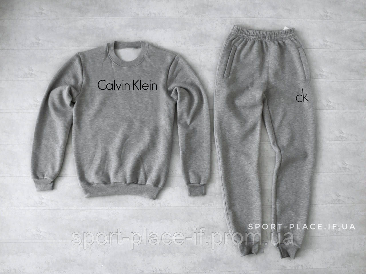 

Теплый спортивный костюм Calvin Klein (Кельвин Кляйн) серый (ЗИМА) с начесом, свитшот штаны толстовка худи