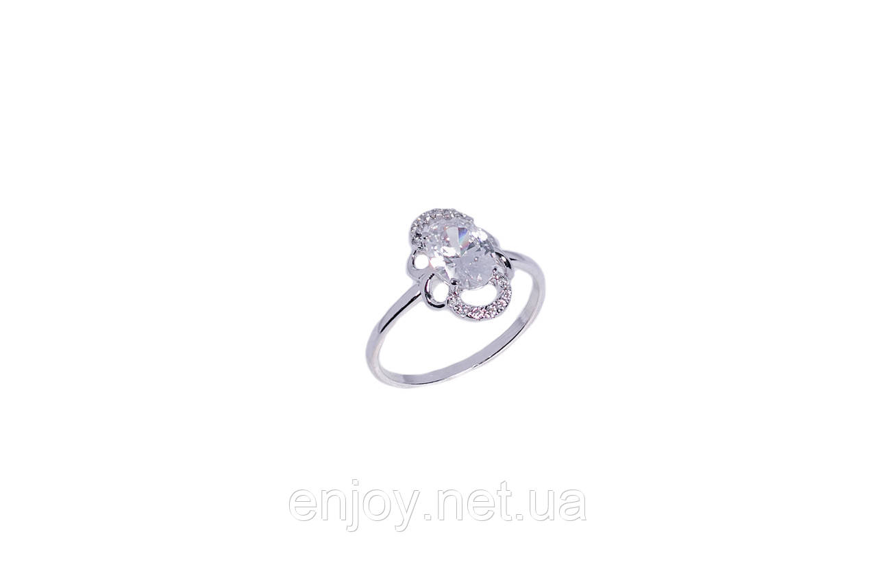 Серебряное кольцо 925 пробы с камнями циркон , покрытое родием .