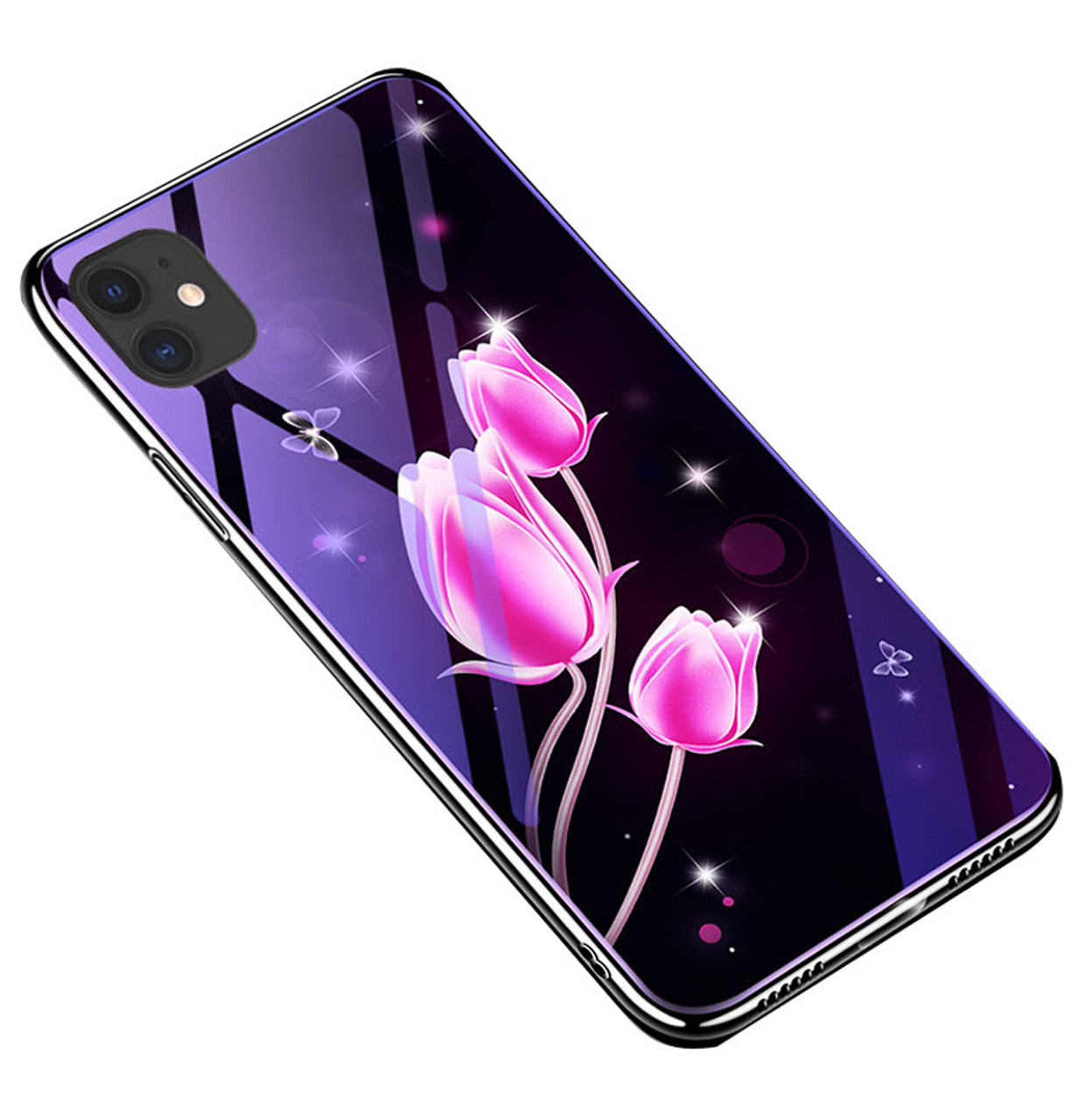 

Чехол-накладка TPU+Glass Fantasy с глянцевыми торцами для iPhone 11 Pro (Тюльпаны), Фиолетовый