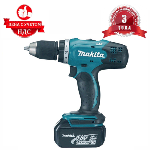 

Аккумуляторная дрель-шуруповерт Makita DDF 453 RFE3 (18 В, 3 А/ч, двухскоростной)