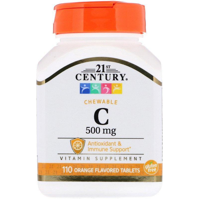 

Жевательный витамин С, 21st Century "Vitamin C Chewable" 500 мг, вкус апельсина (110 таблеток)