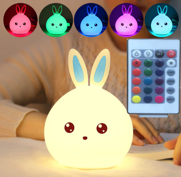 

Силиконовый ночник 3DTOYSLAMP Кролик с голубыми ушками 16 цветов Пульт ДУ, Белый