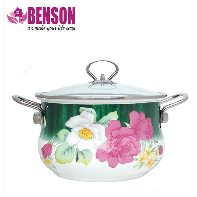 

Эмалированная кастрюля с крышкой Benson BN-115 5.9 л | Белая с цветочным декором, Белый