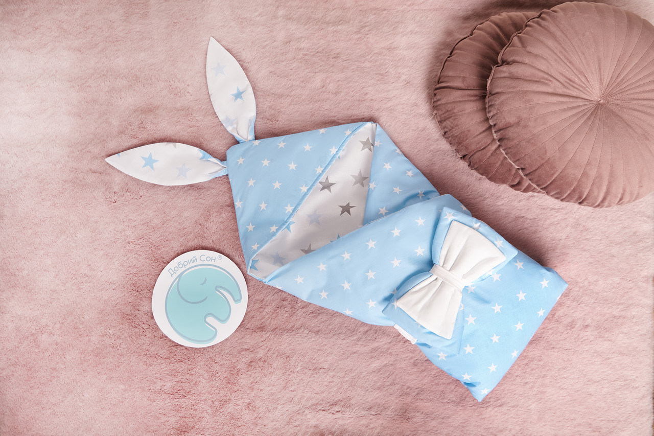 

Конверт-одеяло для малыша Добрый Сон "Капюшон с ушками Зайки" 100*80 см Бело-голубой