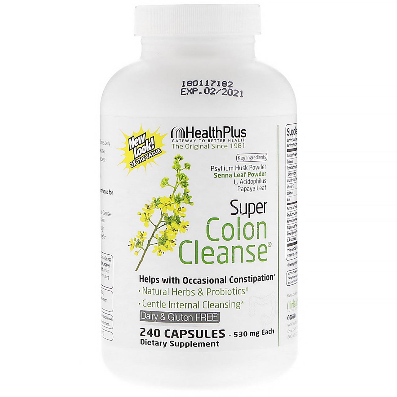 

Health Plus Inc., Super Colon Cleanse, 500 мг, 240 капсул